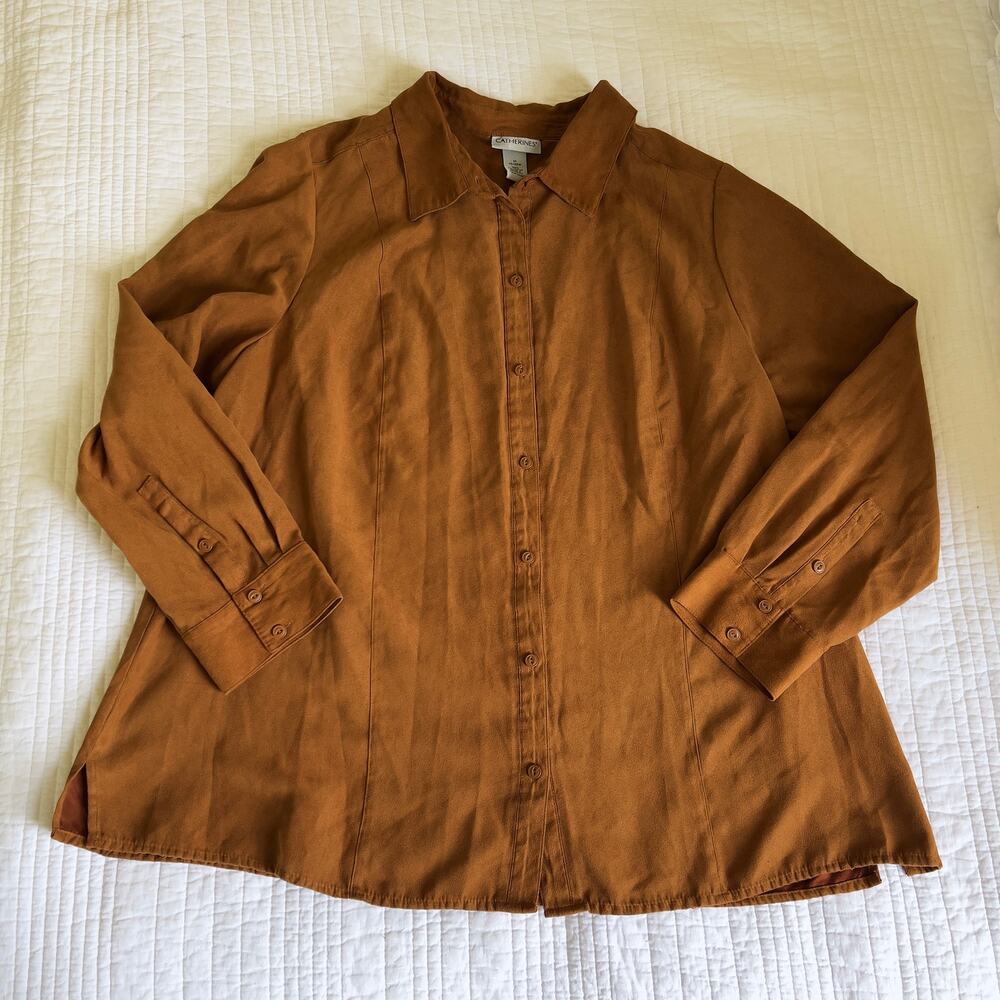 Catherine's Brown Faux Suede Blouse Women's Size 1X Plus Size
